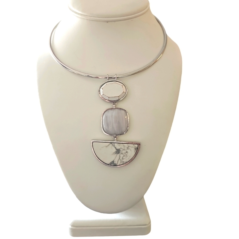 The Limited White and Silver-Tone Collar Pendant Necklace